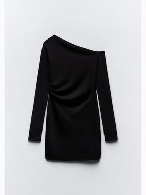 Zara Black One-Shoulder Long Sleeve Mini Dress